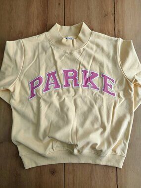 ✨PARKE Yellow Mock Neck Varsity Letter Sweatshirt